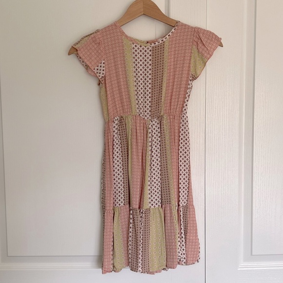 HEART & ARROW Girls Boho Cottagecore Cowgirl Patterned Pink/white/green Dress - Picture 1 of 8